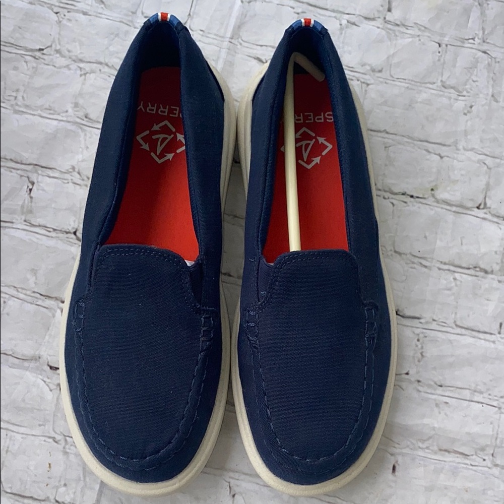 NWOT Sperry Top slider captains Moc slip on canvas shoes Navy size 7M